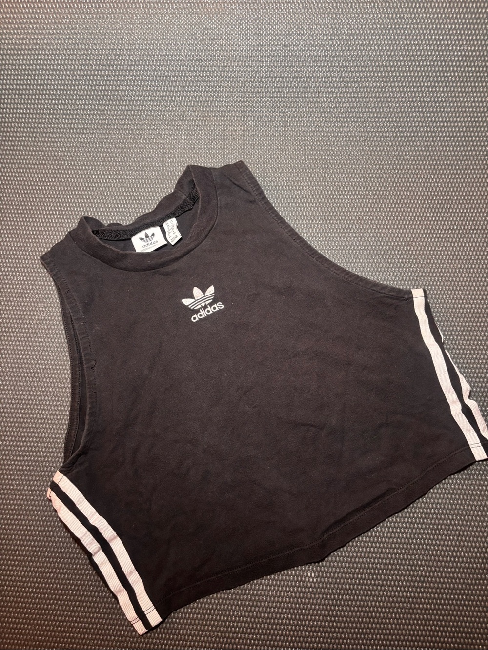 adidas Black Cropped Tank Top with White Stripes